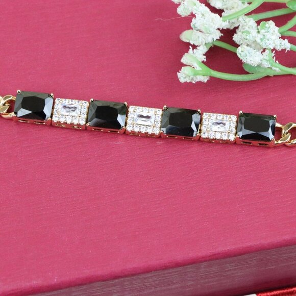 Rose Gold Bracelet with Black and White Stones, XPBL0685 - Picture 10 of 12